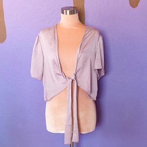 Wild Fable Satin Tie Front Cropped Purple Shrug